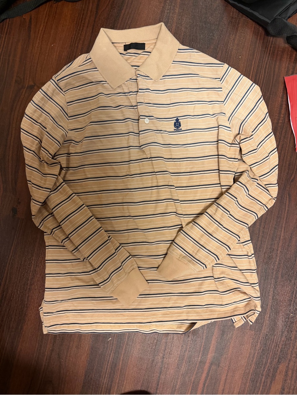 Prada Beige Striped Long-Sleeve Polo Shirt